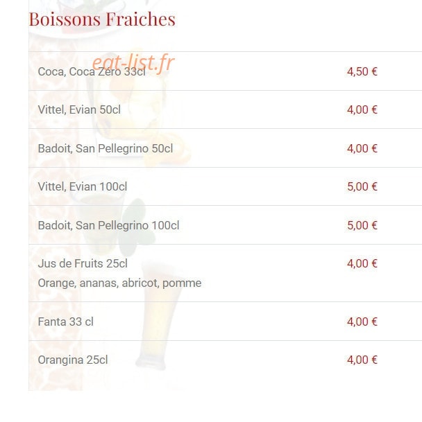 Carte et menu de L'Etoile du maroc à Sainte Genevieve des Bois — Les boissons fraiches