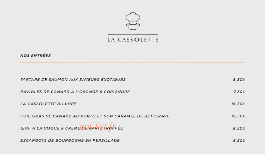 La Cassolette — carte page 1