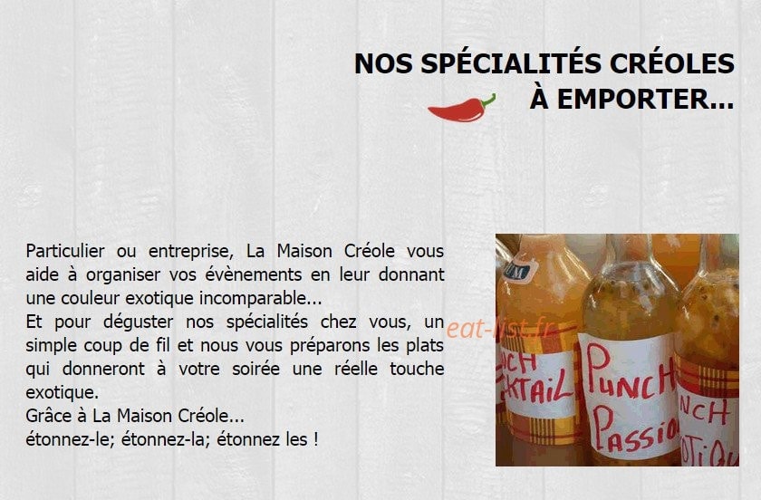 Carte et menu de La maison créole à Sainte Genevieve des Bois — Les specialites creoles a emporter