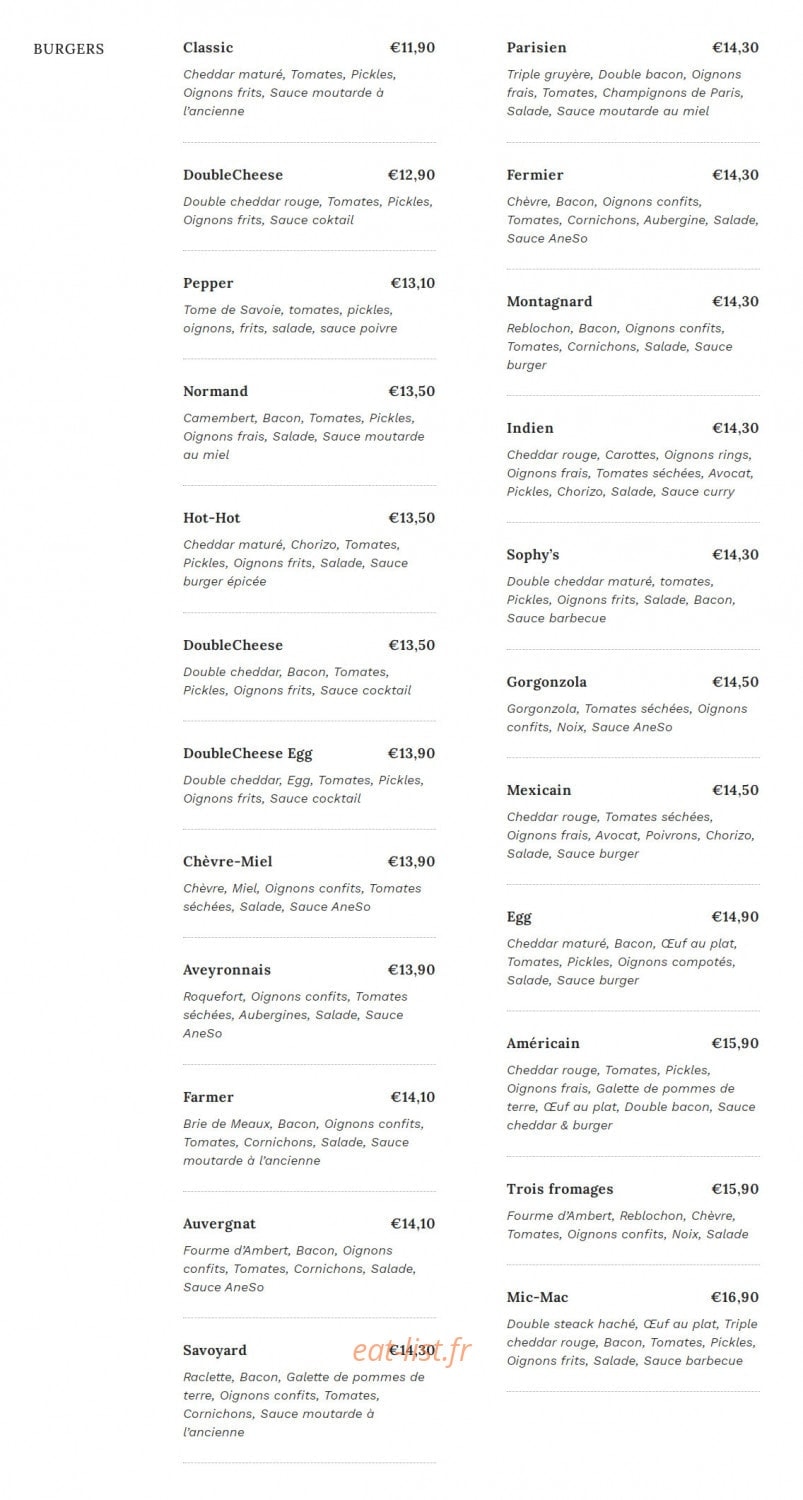 Le 212: Burger & Co — carte page 1