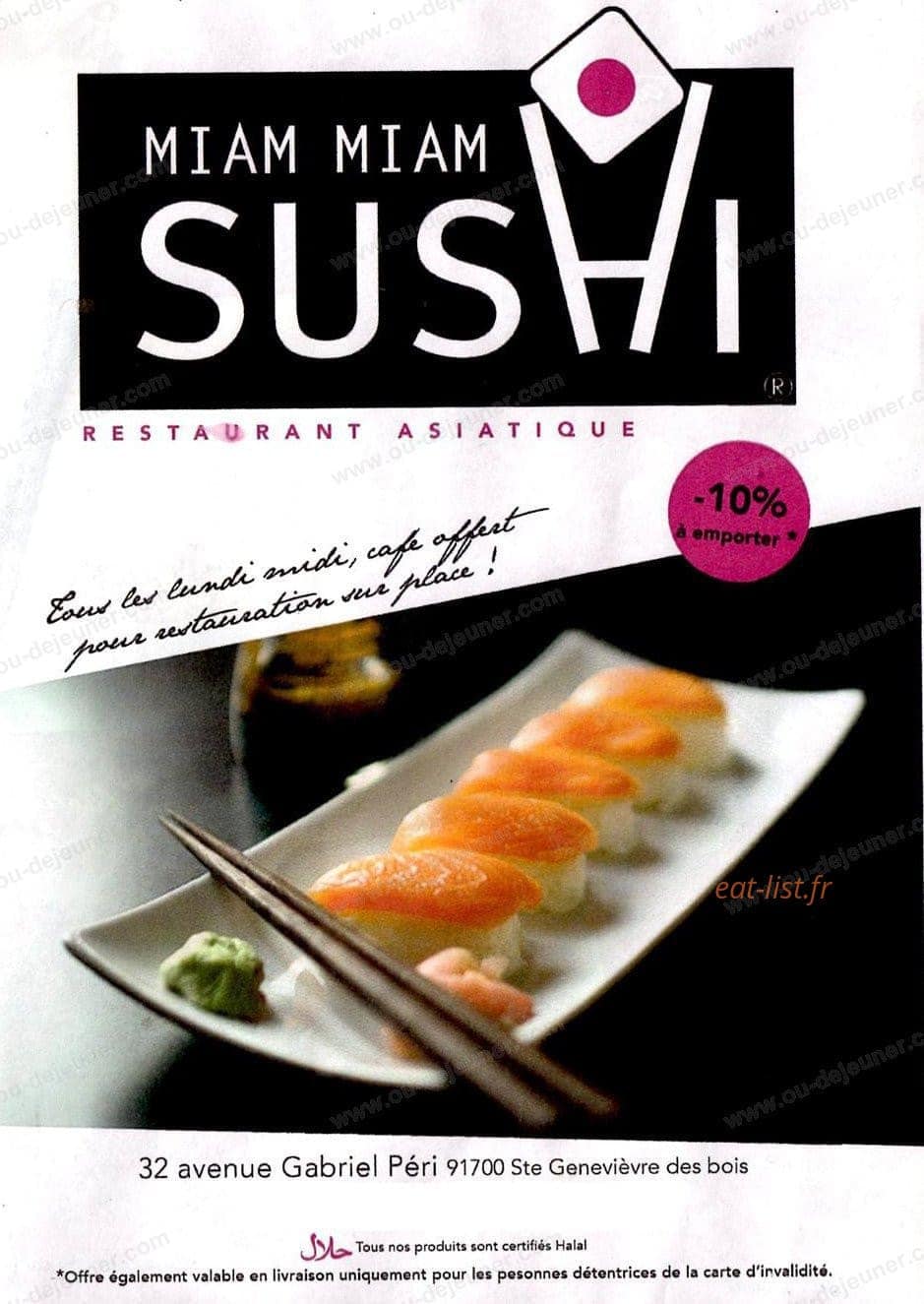 Carte et menu Miam miam sushi Sainte Genevieve des Bois