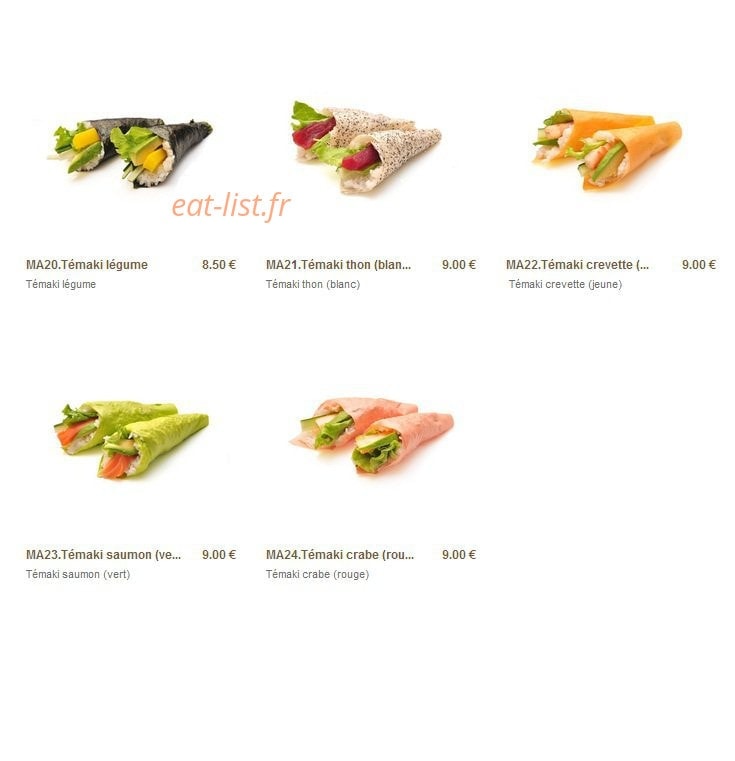 Carte et menu de Minato à Sainte Genevieve des Bois — Les témakis (suite)