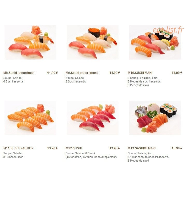 Carte et menu de Minato à Sainte Genevieve des Bois — Les menus sushi maki sashimi (suite)