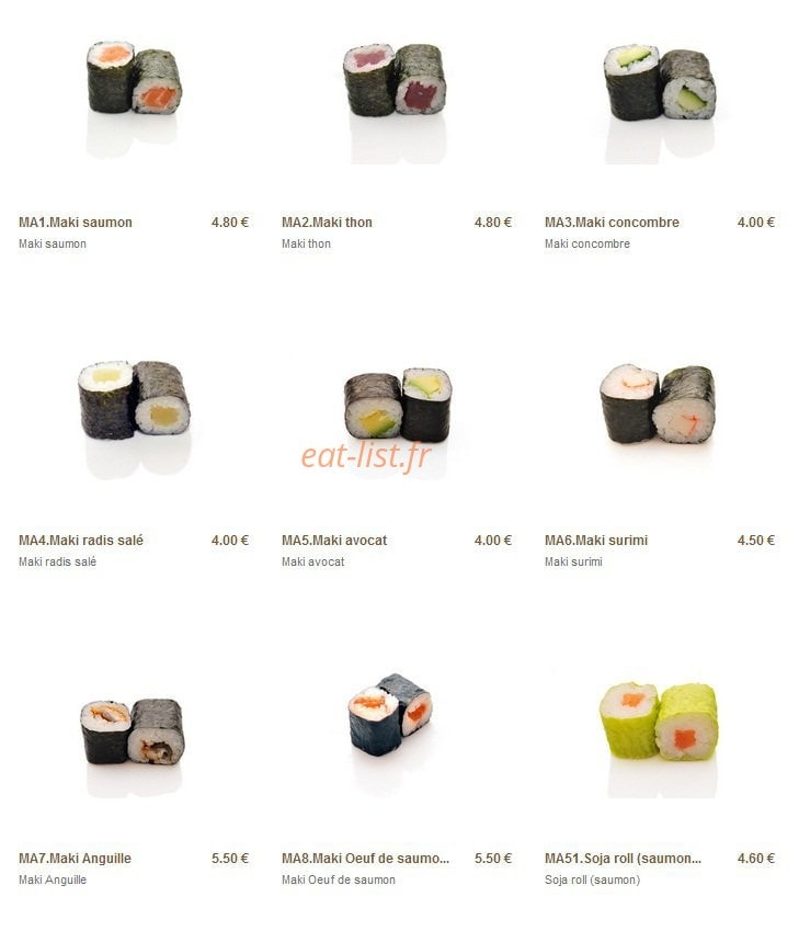 Carte et menu de Minato à Sainte Genevieve des Bois — Les makis et les makis rolls