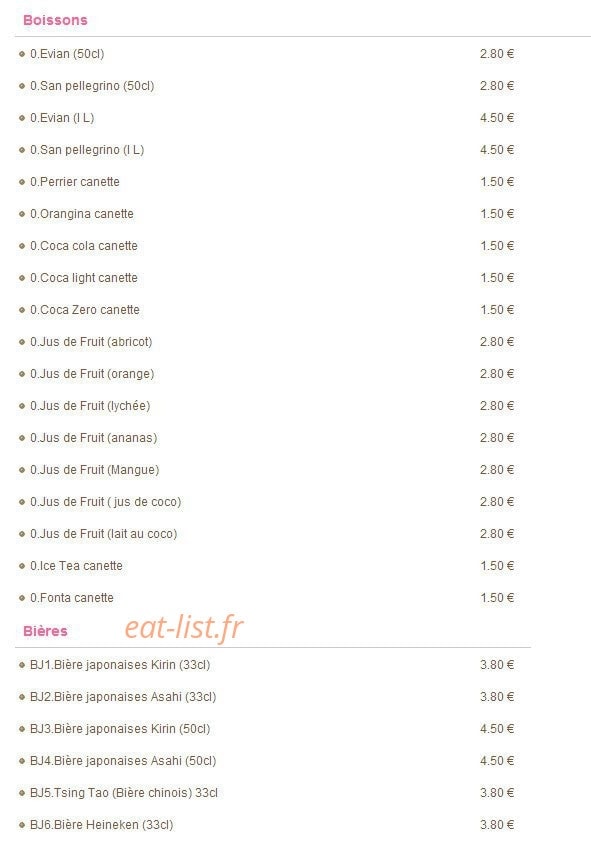 Carte et menu de Minato à Sainte Genevieve des Bois — Les boissons et les vins