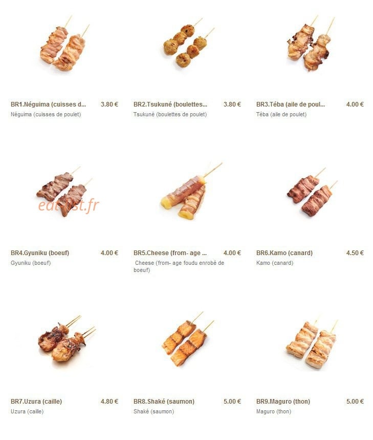 Carte et menu de Minato à Sainte Genevieve des Bois — Les brochettes