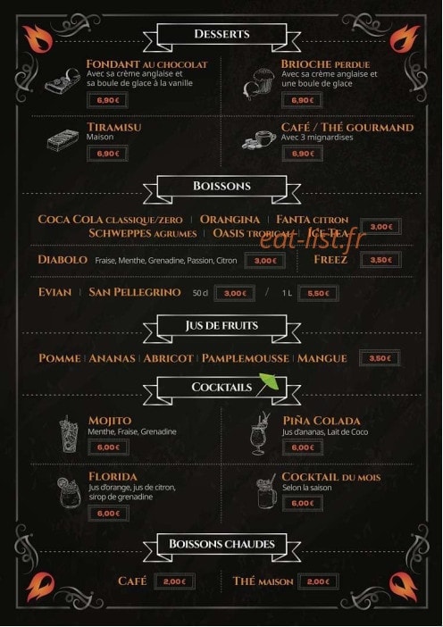 Carte et menu de Mister Grill à Sainte Genevieve des Bois — Les desserts, boisson, ...