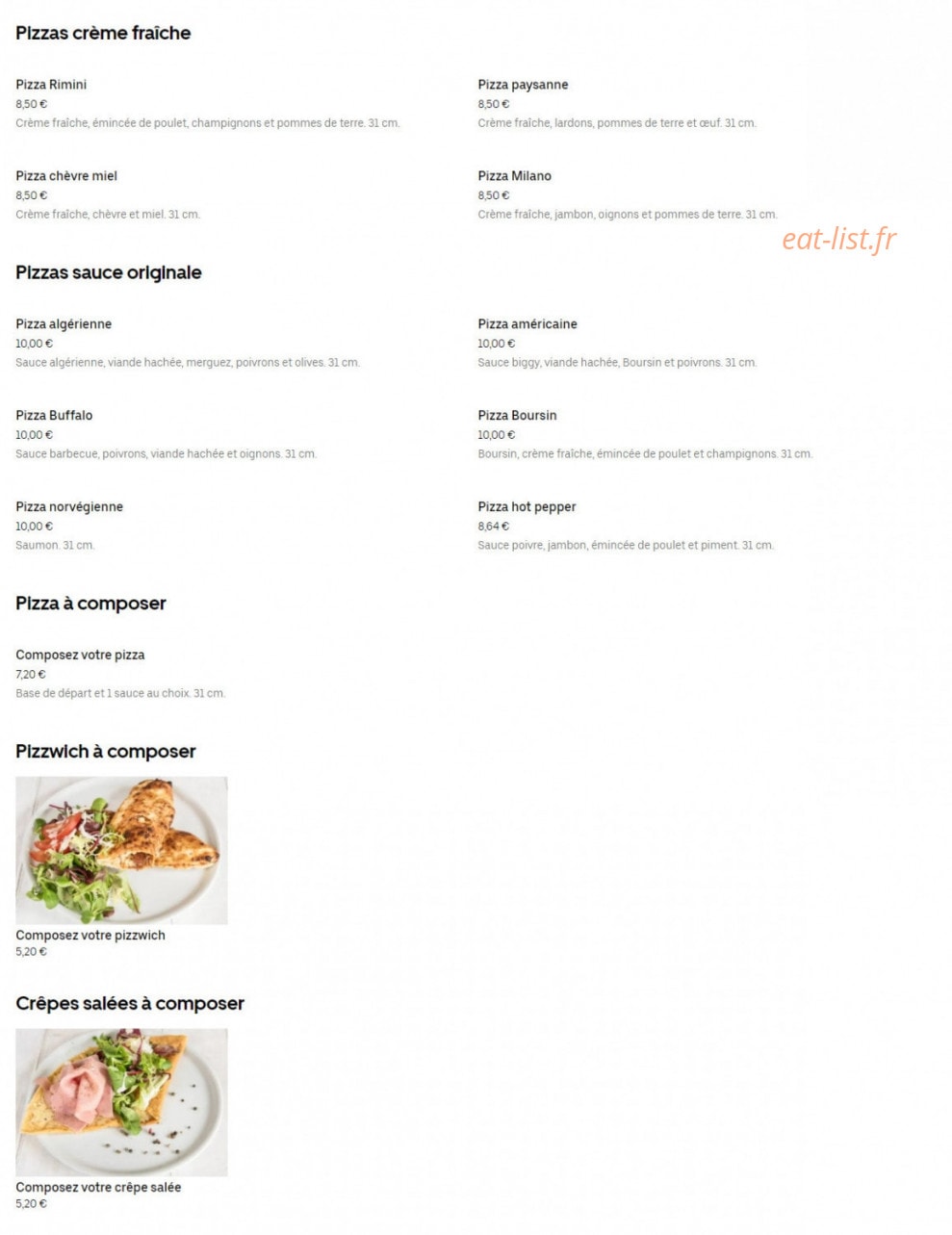Carte et menu de P5 Pizza Crêpe à Sainte Genevieve des Bois — Les pizzas crème fraîche, pizzas sauce originale, ...