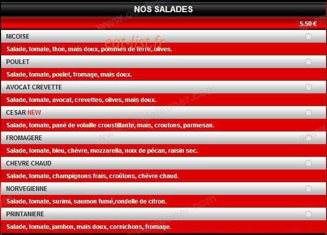 Carte et menu de Pizza house 91 à Sainte Genevieve des Bois — Les salades