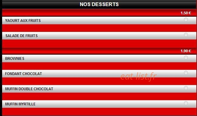 Carte et menu de Pizza house 91 à Sainte Genevieve des Bois — Les desserts