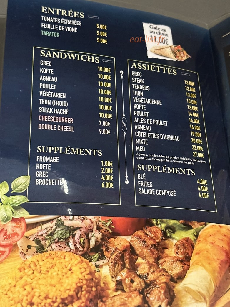 Restaurant Med — carte page 1