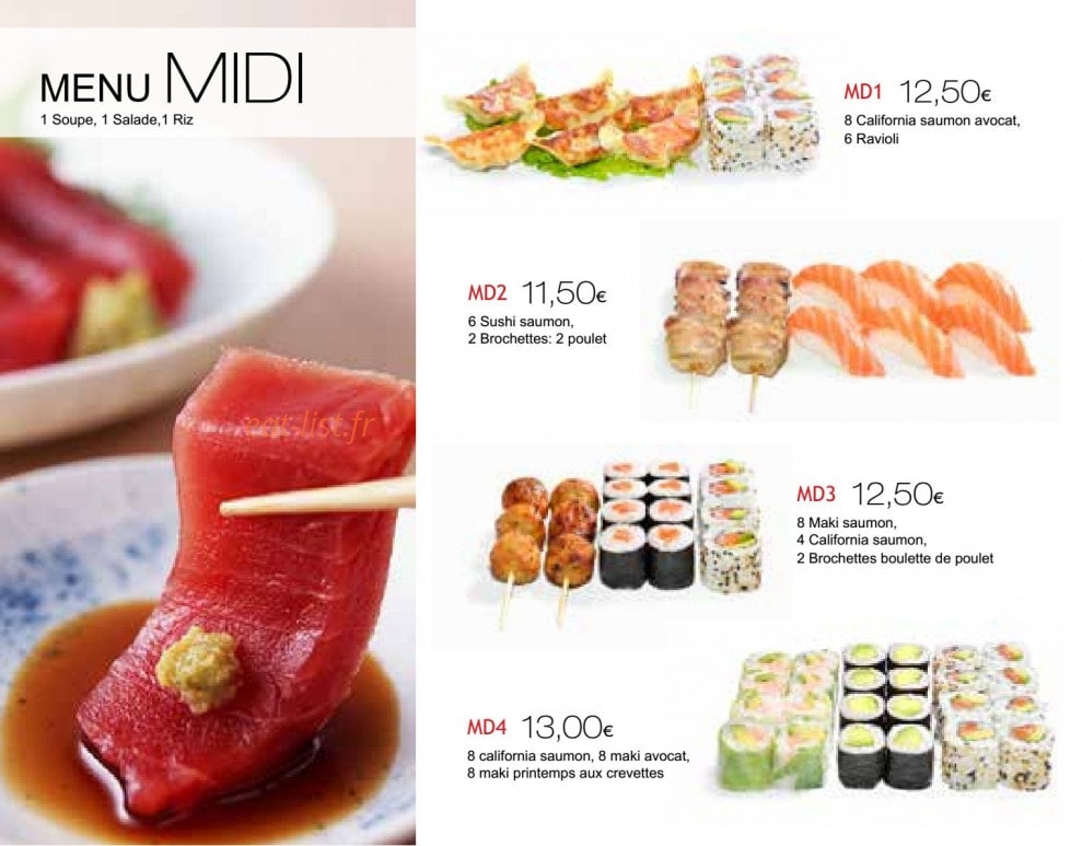 Carte et menu de Sushi Bento Express à Sainte Genevieve des Bois — Menu midi