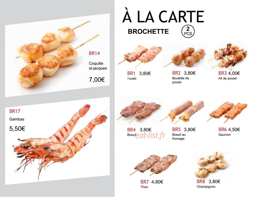 Carte et menu de Sushi Bento Express à Sainte Genevieve des Bois — Brochettes