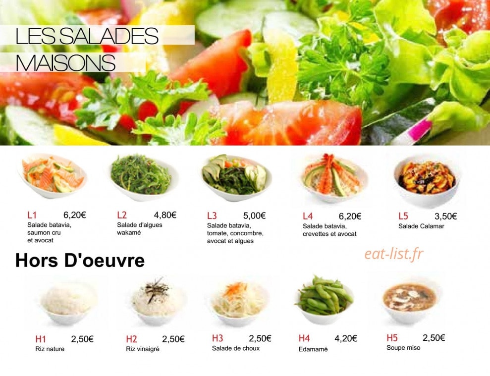 Carte et menu de Sushi Bento Express à Sainte Genevieve des Bois — Salades maison
