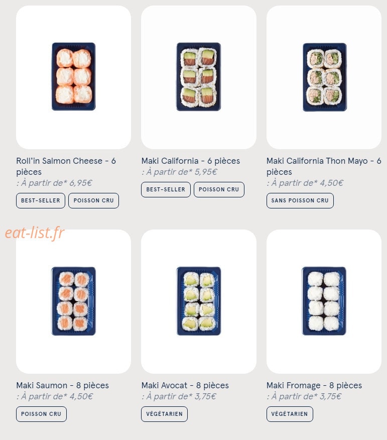 Carte et menu de Sushi Daily à Sainte Genevieve des Bois — Les makis et roll