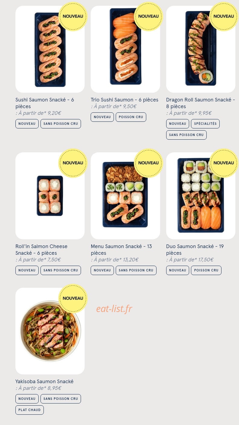 Carte et menu de Sushi Daily à Sainte Genevieve des Bois — Les saumon snacké