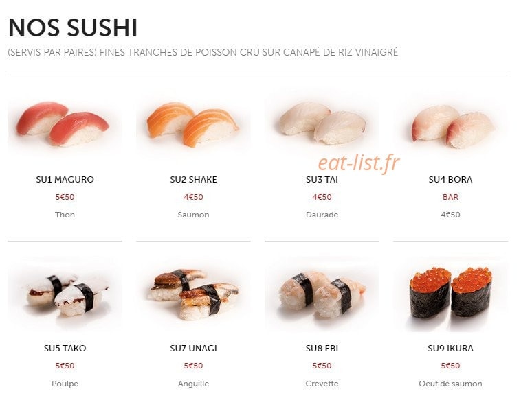 Carte et menu de Takayalé à Sainte Genevieve des Bois — Sushi