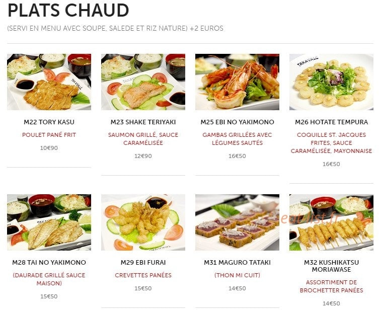 Carte et menu de Takayalé à Sainte Genevieve des Bois — Plats chauds