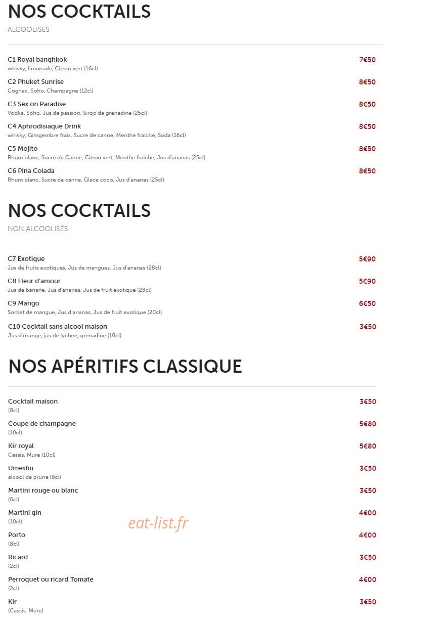Carte et menu de Takayalé à Sainte Genevieve des Bois — Cocktails et apéritifs