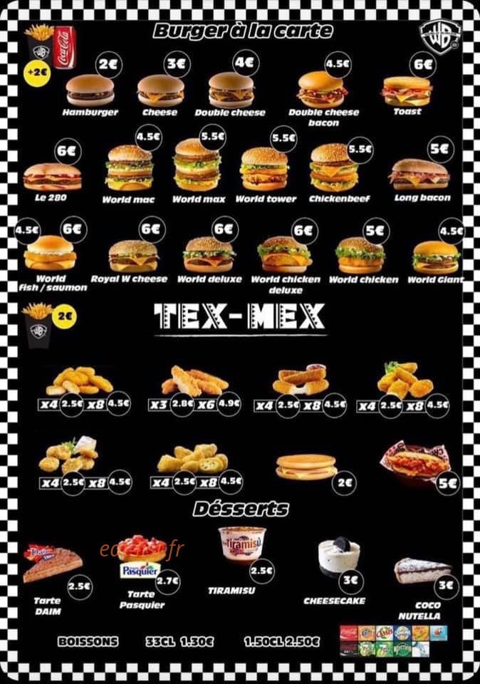 World burger 91 — carte page 1