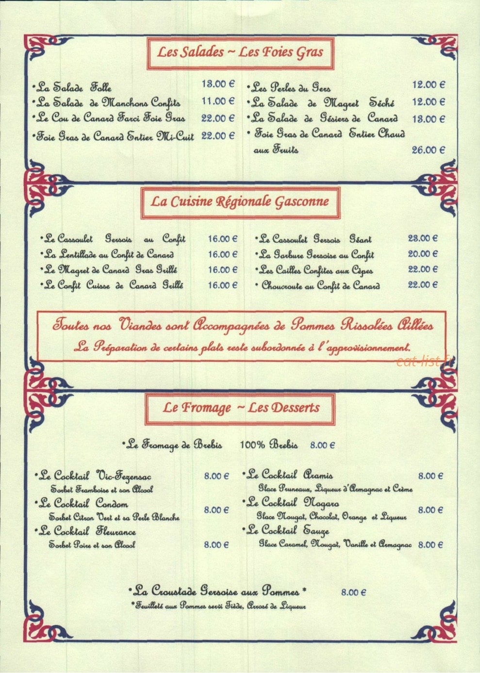 Auberge Del Pais Vert — carte page 2