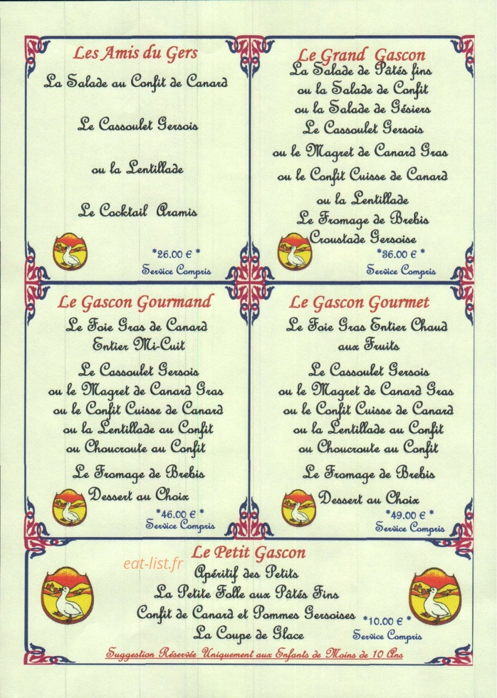 Auberge Del Pais Vert — carte page 1
