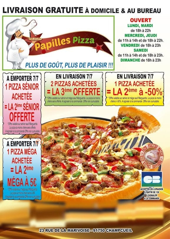 Papilles Pizza — carte page 1