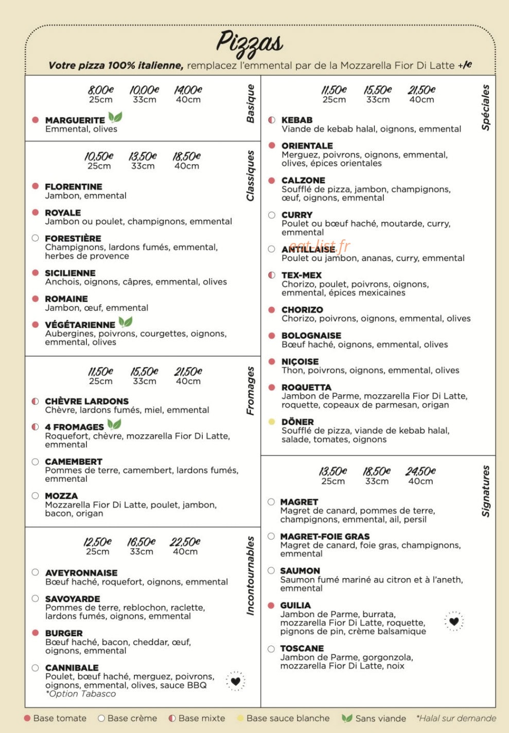 Carte et menu de Pizza Bonici à Boussy Saint Antoine — Les pizzas