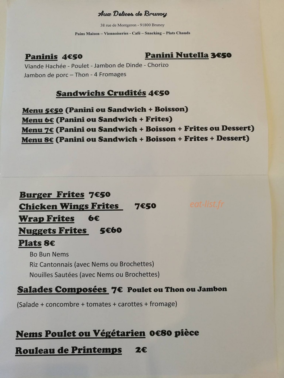 Aux Délices de Brunoy — carte page 1