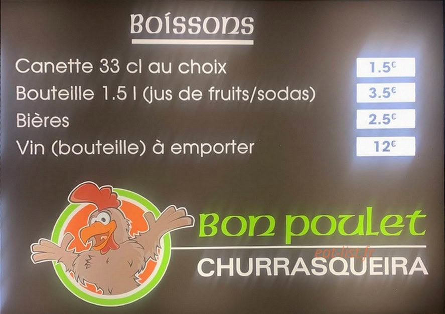 Carte et menu de Bon Poulet churrasqueira à Brunoy — Boissons