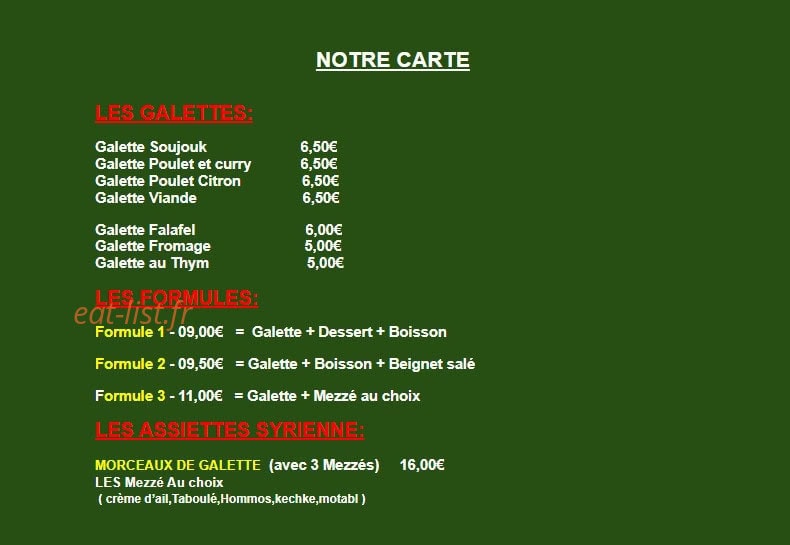 Traiteur Syrien-Libanais — carte page 1