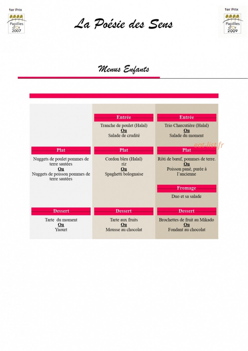 Carte et menu de La Poésie des Sens à Epinay Sous Senart — Menu oriental page 5