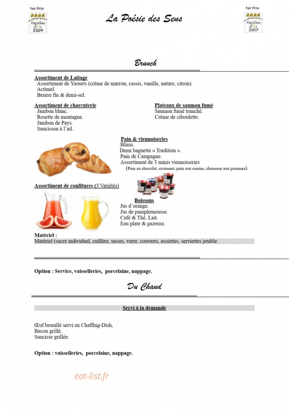 Carte et menu de La Poésie des Sens à Epinay Sous Senart — Brunch