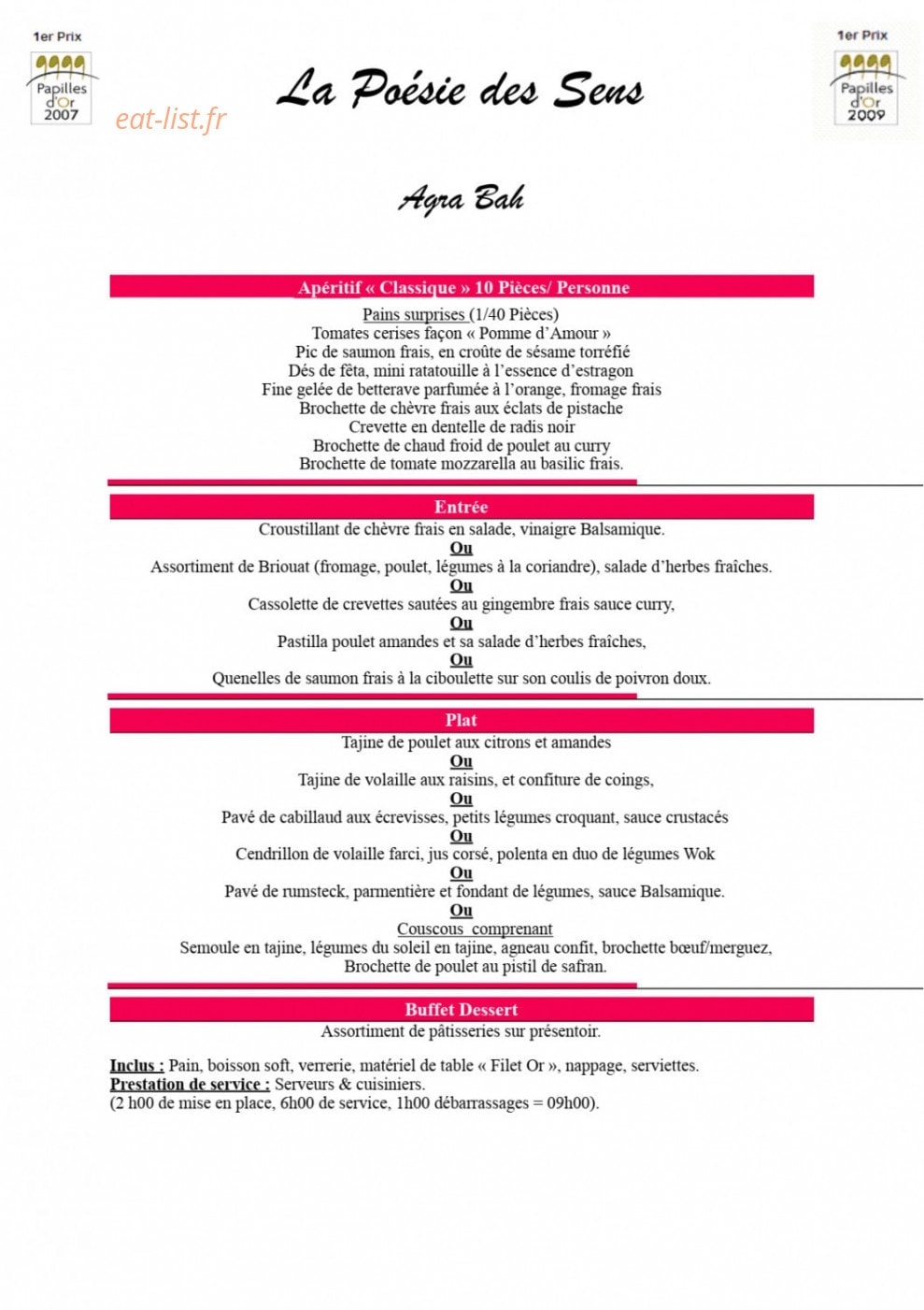 Carte et menu de La Poésie des Sens à Epinay Sous Senart — Menu oriental page 2