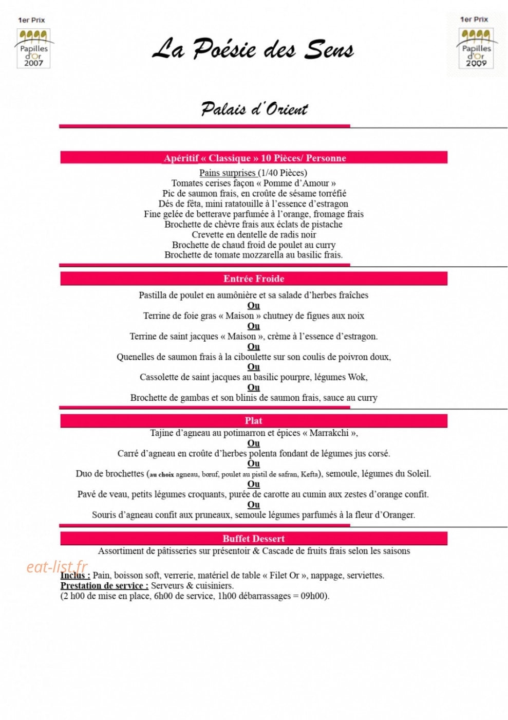Carte et menu de La Poésie des Sens à Epinay Sous Senart — Menu oriental page 3
