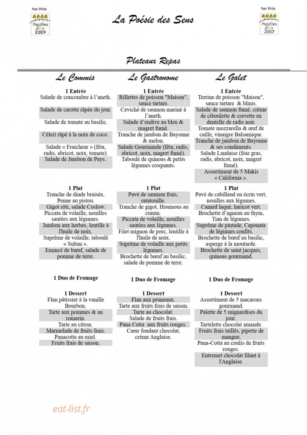 Carte et menu de La Poésie des Sens à Epinay Sous Senart — Plateaux repas
