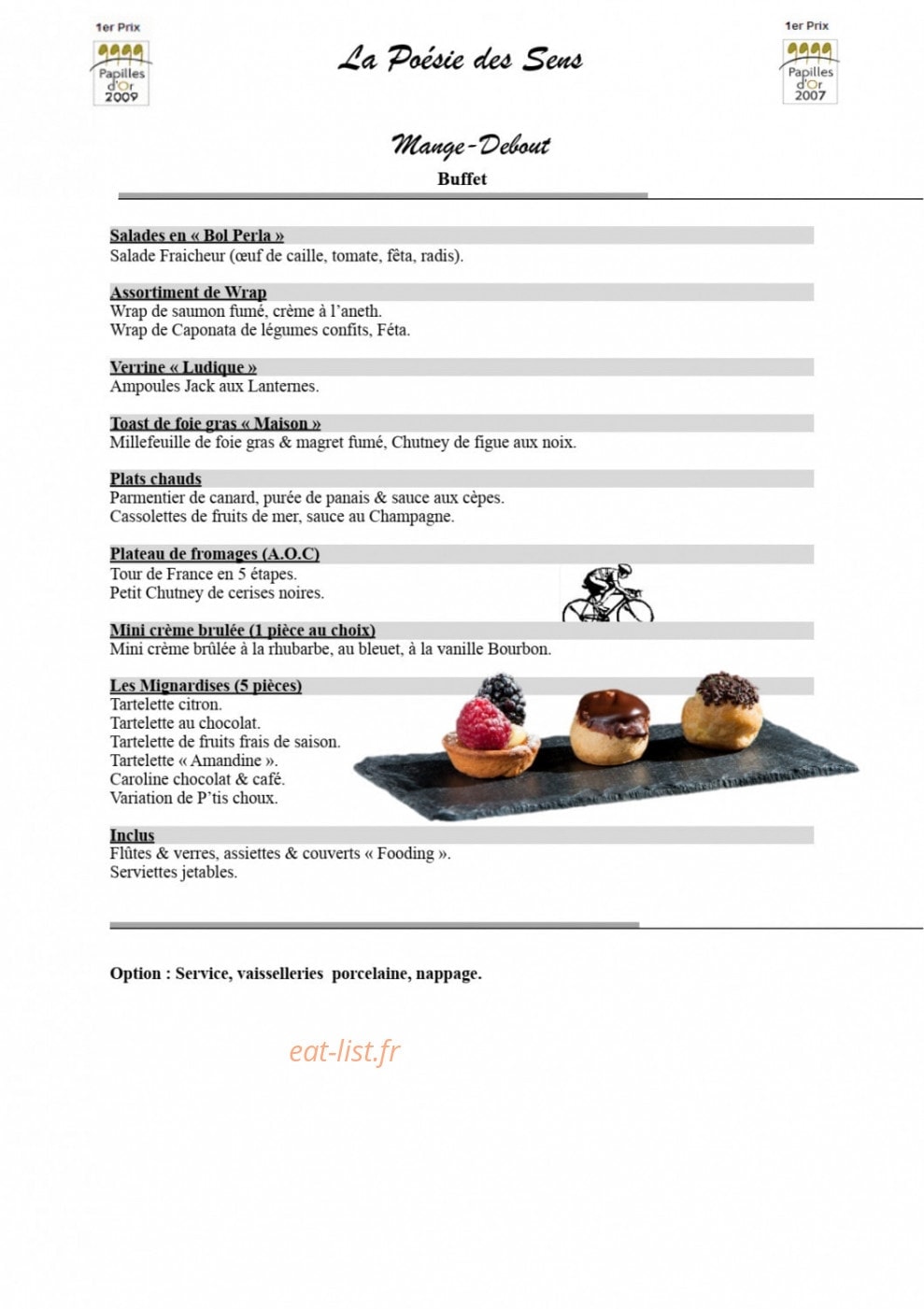 Carte et menu de La Poésie des Sens à Epinay Sous Senart — Mange-debout