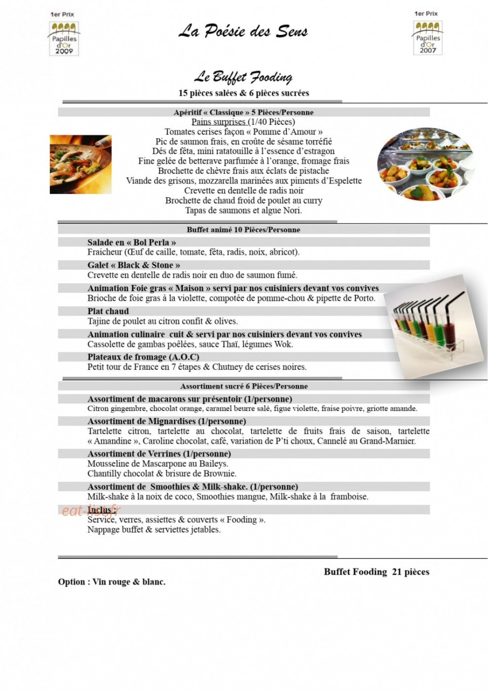 Carte et menu de La Poésie des Sens à Epinay Sous Senart — Le buffet fooding