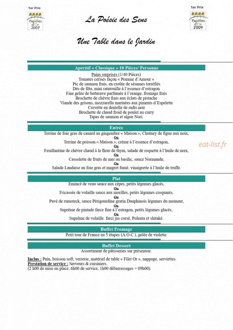 Carte et menu de La Poésie des Sens à Epinay Sous Senart — Menu tradition