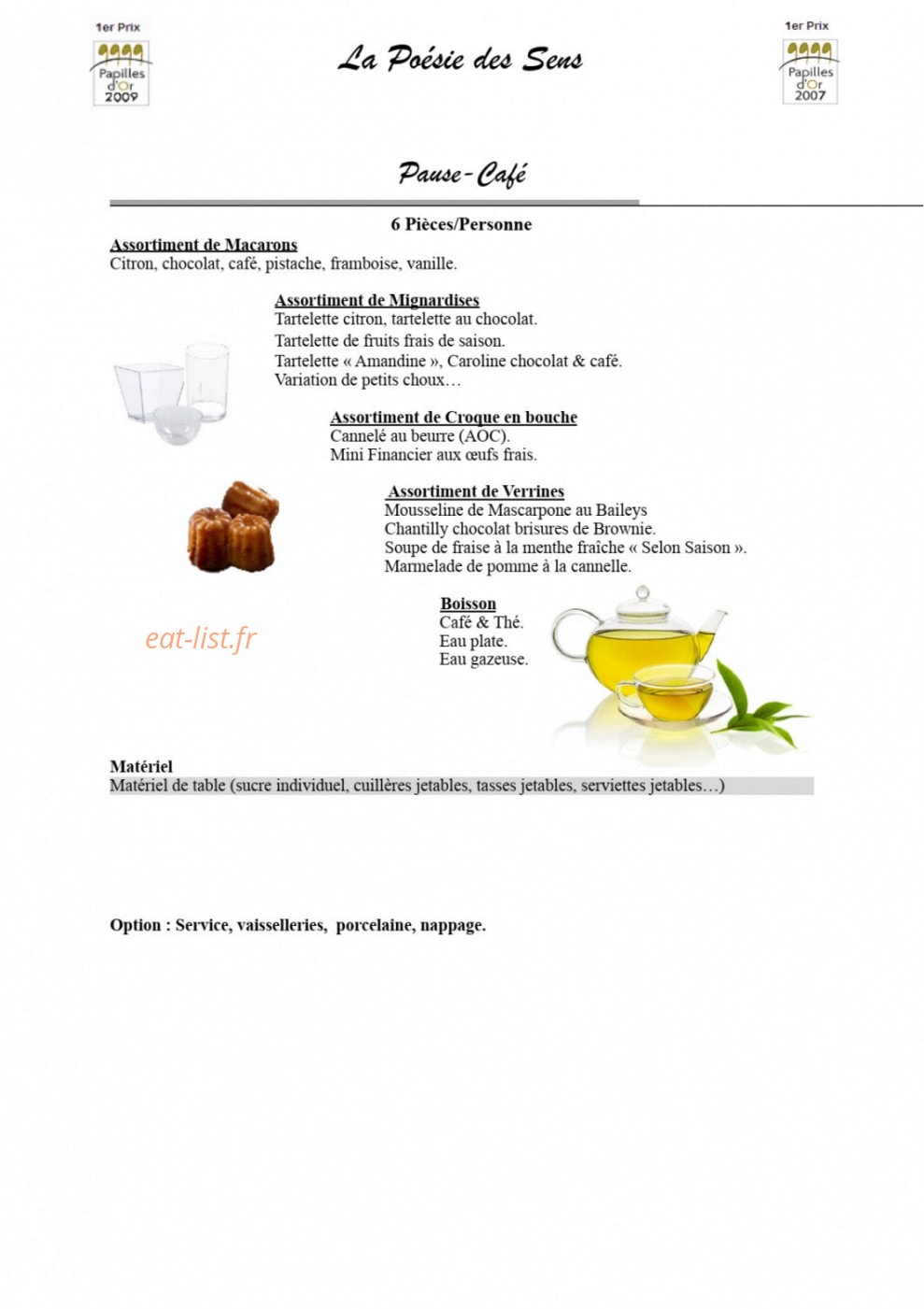 Carte et menu de La Poésie des Sens à Epinay Sous Senart — Pause-café