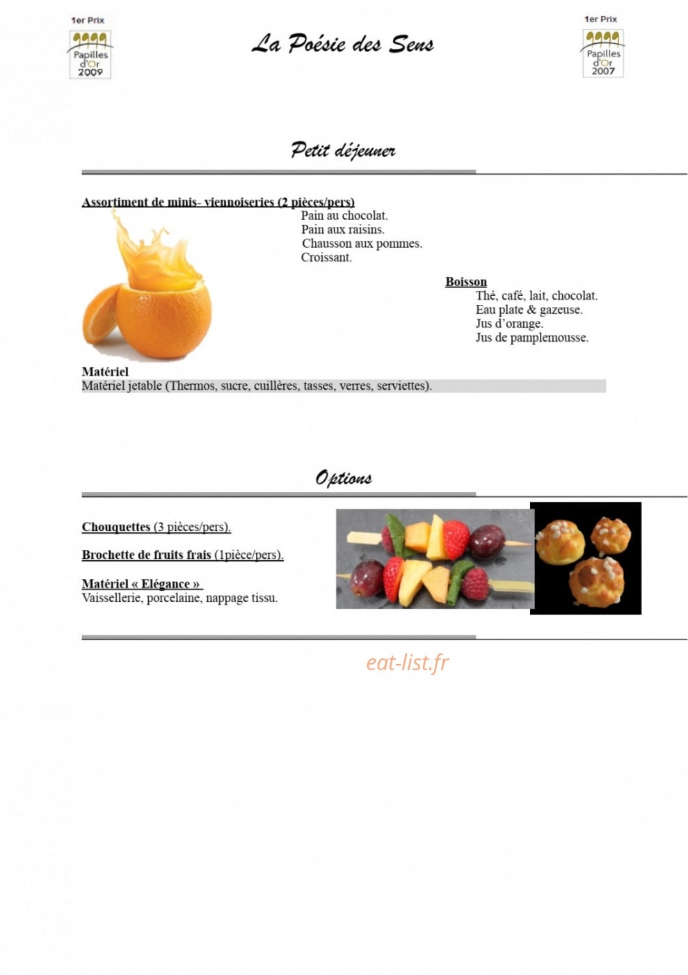Carte et menu de La Poésie des Sens à Epinay Sous Senart — Petit déjeuner