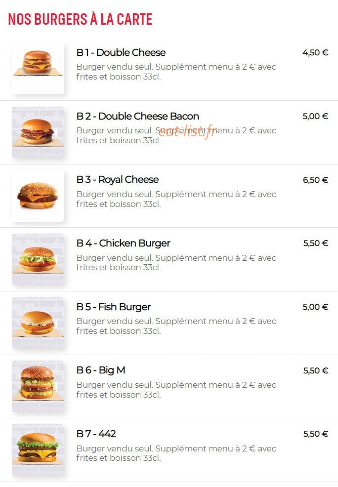 442 Burger — carte page 1