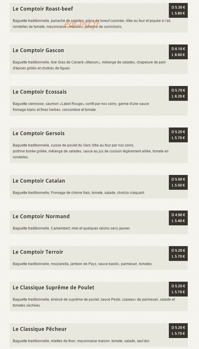 Le comptoir de la ferme — carte page 2