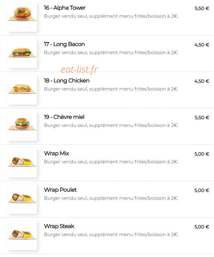 Alpha burger — carte page 4