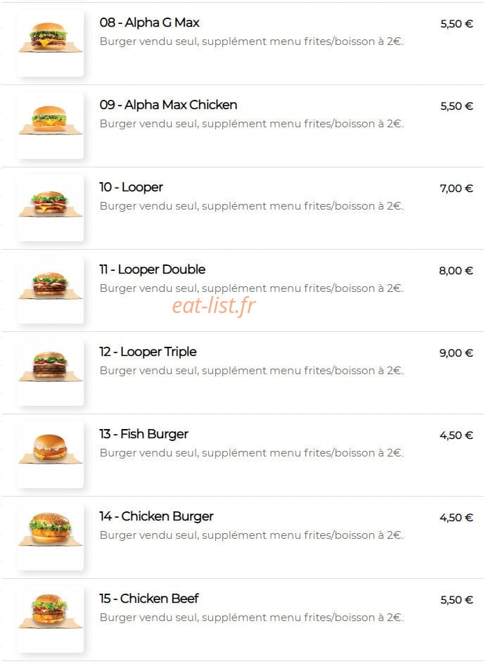 Alpha burger — carte page 3
