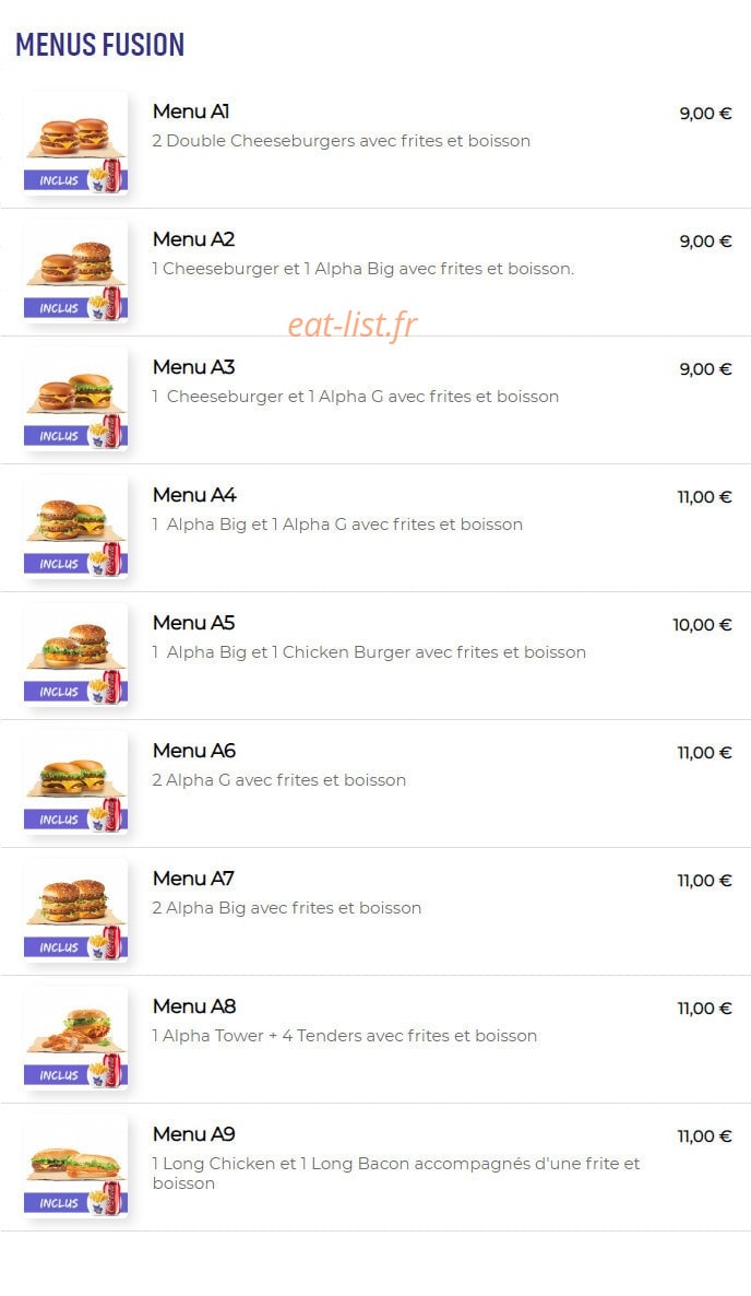 Alpha burger — carte page 1