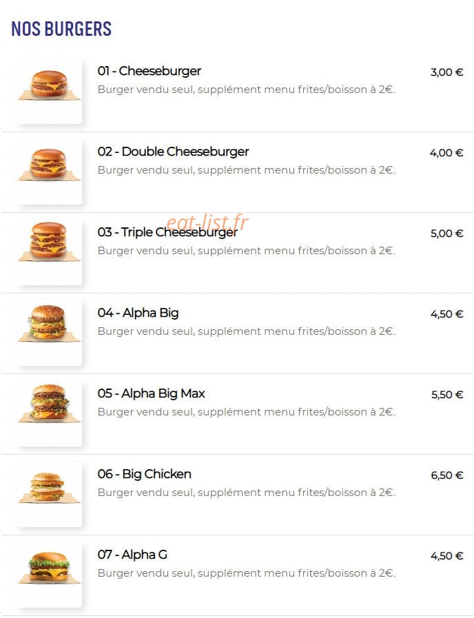 Alpha burger — carte page 2