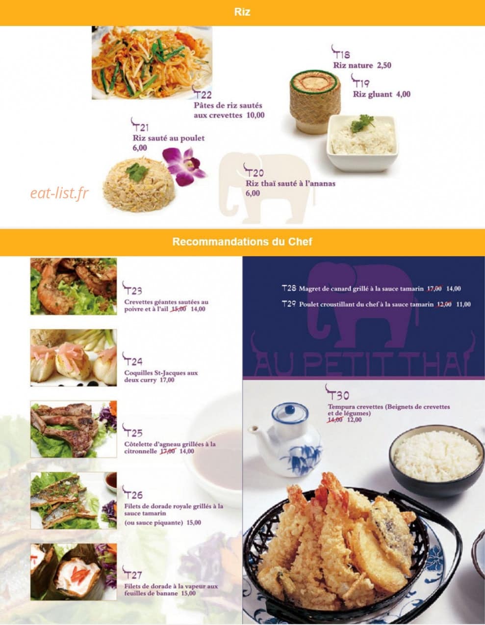 Au Petit Thaï — carte page 2
