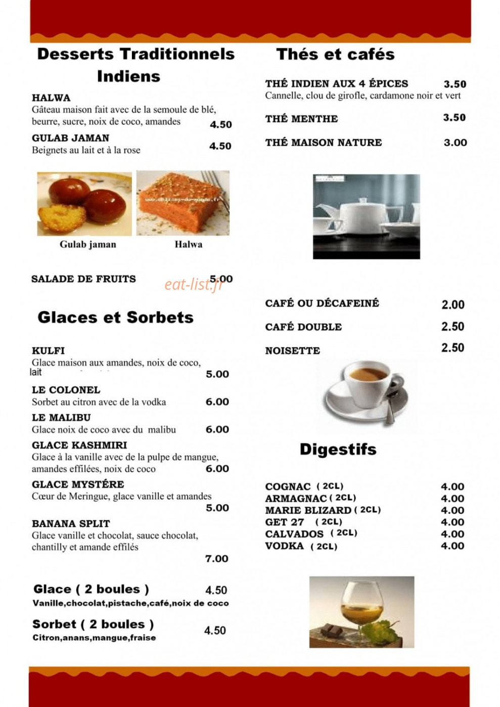 Délices du Kashmir — carte page 4