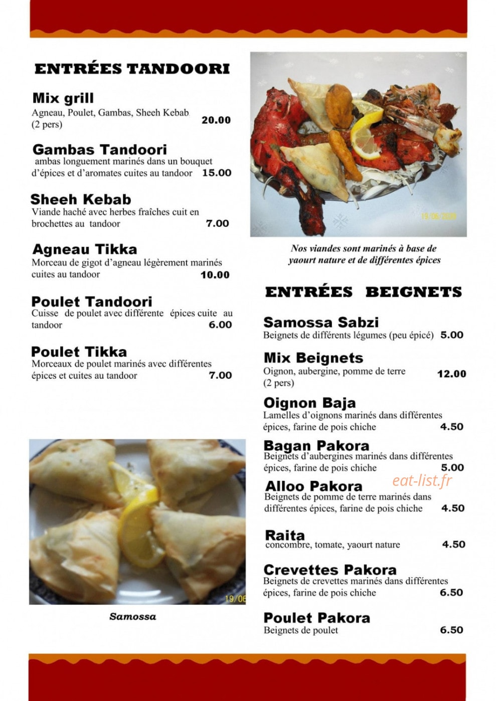 Délices du Kashmir — carte page 1